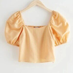 & Other Stories Womens Linen Blend Puff Sleeve Top Yellow Size EUR 34